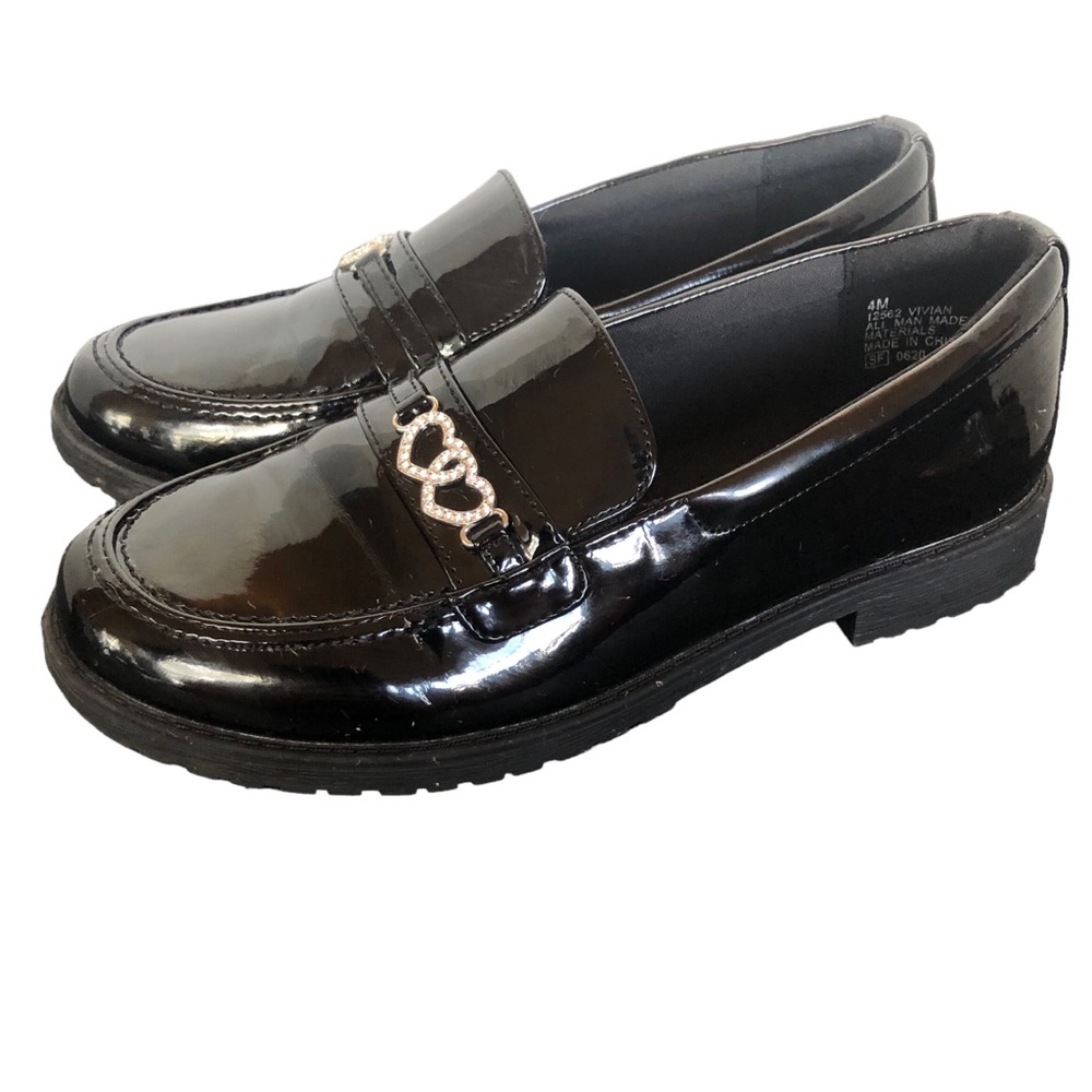 Rachel Shoes Black Patent Leather Rhinestone Heart Loafers size 4M - Picture 12 of 14